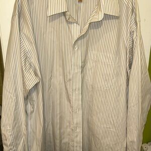 Like New Men Roundtree & Yorke Gold Label Blue & Tan Striped Dress Shirt,Sz 18.5